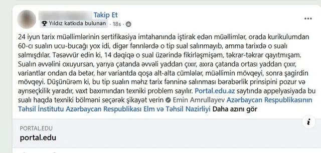 Sertifikatlaşdırma ilə bağlı tarix müəllimləri ayağa qalxdılar: Dörd sualın ləğvini istəyirlər - FOTO