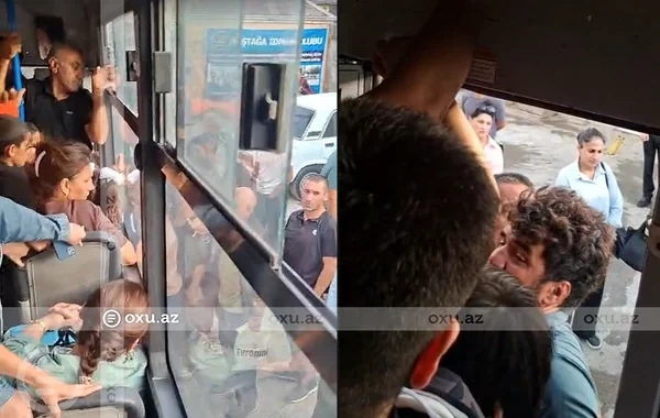 Bakıda sərnişinlərin qapıdan asılı qaldığı avtobusdan şikayət: "Allah ümidinə gedirik" - VİDEO