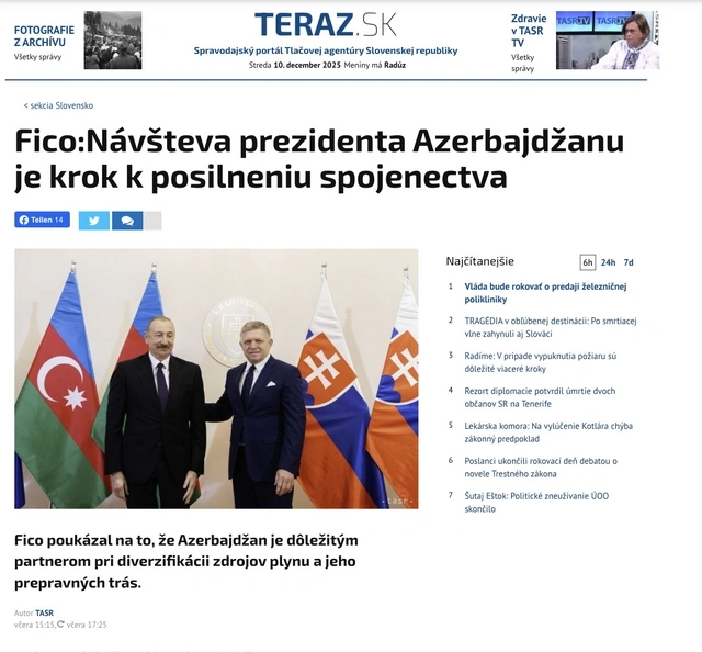 Azərbaycan Prezidentinin Slovakiyaya səfəri beynəlxalq medianın diqqət mərkəzində olub