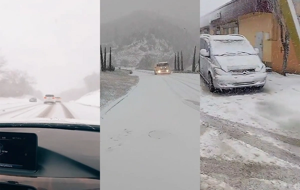 Ölkənin müxtəlif yerlərinə yağan qar sürücülərə çətinlik yaradır: YOLLAR BUZ BAĞLAYIB - VİDEO