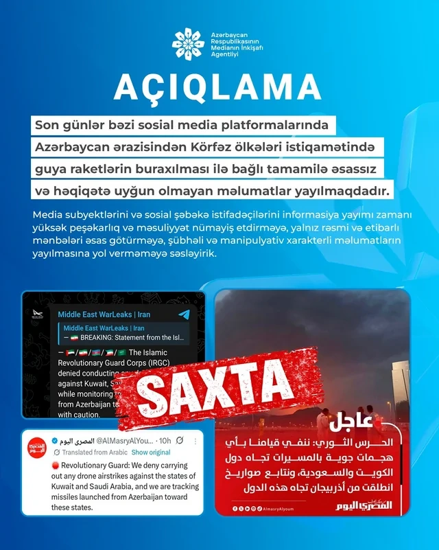 MEDİA: "Azərbaycan ərazisindən raket buraxılması iddiaları əsassızdır" - FOTO