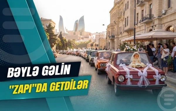Bakıda keçmişə səyahət: Klassik avtomobillərdən ibarət toy karvanı - VİDEO