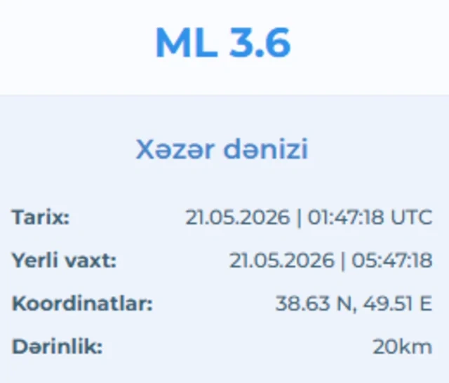 Səhər saatlarında Xəzərdə zəlzələ oldu - FOTO