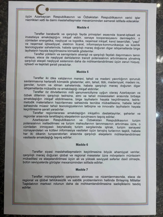 Azərbaycan və Özbəkistan arasında "Əbədi dostluq haqqında Müqavilə" imzalandı