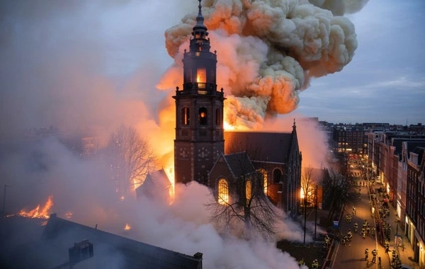Amsterdamda 150 yaşı olan kilsə yandı