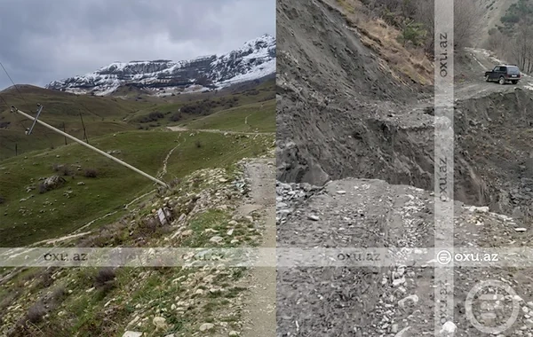 Qubanın Ördüc kəndində torpaq sürüşməsi - YOL DAĞILDI - VİDEO