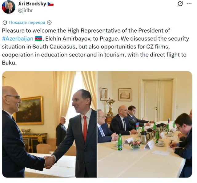 Elçin Əmirbəyov Jiri Brodski ilə Cənubi Qafqazda təhlükəsizlik məsələlərini müzakirə edib