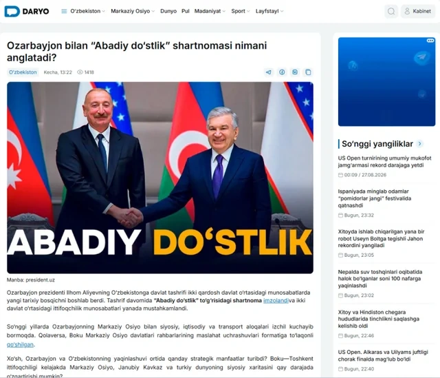 Özbəkistan mətbuatı Azərbaycan Prezidentinin dövlət səfərinin nəticələrini geniş işıqlandırıb - FOTO