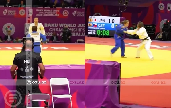 Bakıdakı dünya çempionatında möhtəşəm mənzərə: Bacı-qardaş eyni vaxtda tatamiyə çıxdı - Video