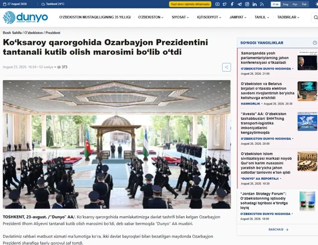 Özbəkistan mətbuatı Azərbaycan Prezidentinin dövlət səfərinin nəticələrini geniş işıqlandırıb - FOTO