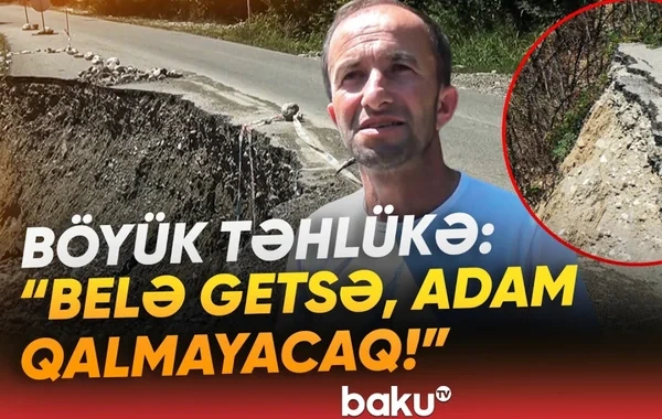 Qubada altı kəndi birləşdirən yolda təhlükə: "Sürüşmə davam edir" - VİDEO
