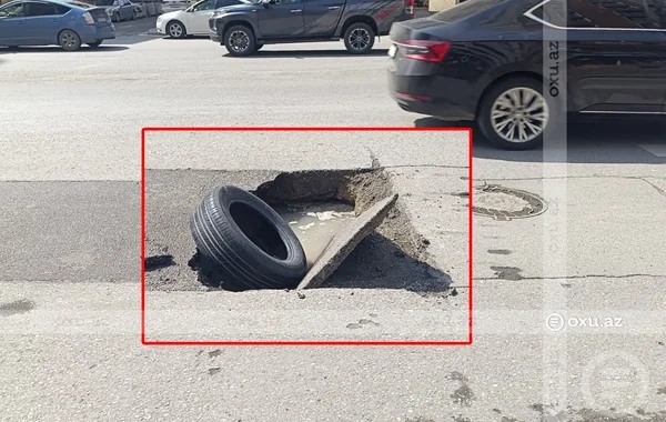 Bakının mərkəzində yeni təmir olunan yol ÇÖKDÜ - VİDEO - FOTO