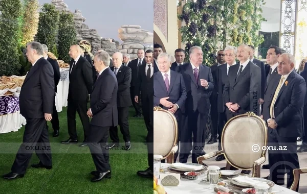 Türkmənistanda keçirilən görüşdən sonra dövlət başçılarının şərəfinə ziyafət verilib - Video