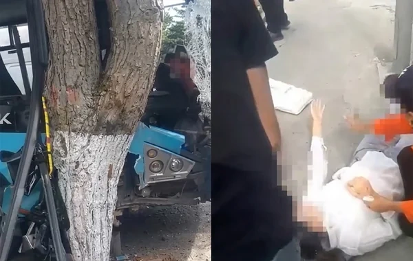 Bakıda avtobus ağaca çırpıldı: 10-dan çox yaralı var - VİDEO
