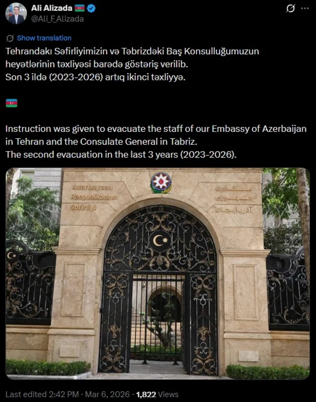 Azərbaycanın İrandakı səfirindən təxliyə ilə bağlı PAYLAŞIM - FOTO