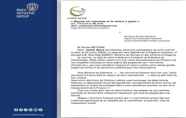 Qəmər Adaları Maore Komitəsi Azərbaycan əleyhinə iş aparan fransalı deputatlara məktub ünvanlayıb