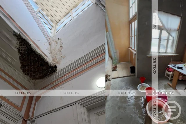 Tarixi binanın damı qəzalı vəziyyətdədir: Sakinlər üçün TƏHLÜKƏ - FOTO - VİDEO