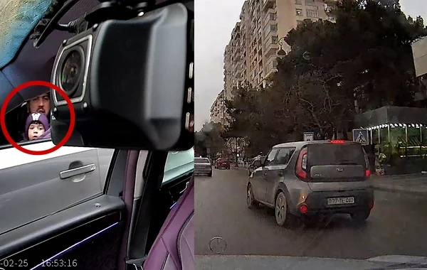 Sumqayıtda qucağında azyaşlı ilə sükan arxasında oturan sürücü qaydaları HEÇƏ SAYDI - VİDEO