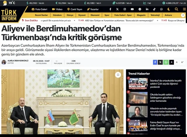 Türkiyə mediası Azərbaycan Prezidentinin Türkmənistana səfərini geniş işıqlandırıb - Foto