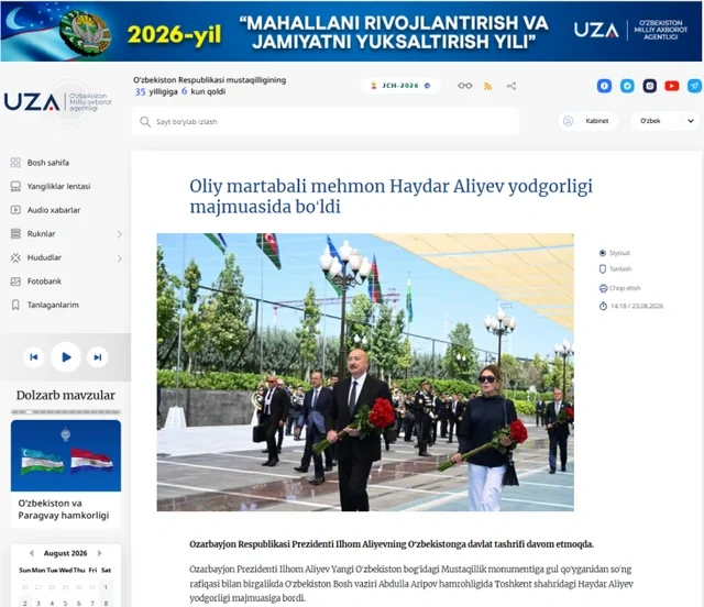 Özbəkistan mətbuatı Azərbaycan Prezidentinin dövlət səfərinin nəticələrini geniş işıqlandırıb - FOTO