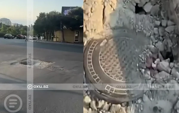 Binəqədidə yolun çökməsi sürücülər üçün ciddi təhlükə yaradıb - VİDEO