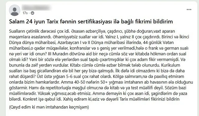 Sertifikatlaşdırma ilə bağlı tarix müəllimləri ayağa qalxdılar: Dörd sualın ləğvini istəyirlər - FOTO