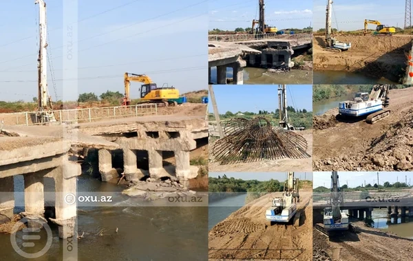 Sabirabadda uçan körpü bərpa olunur - FOTO