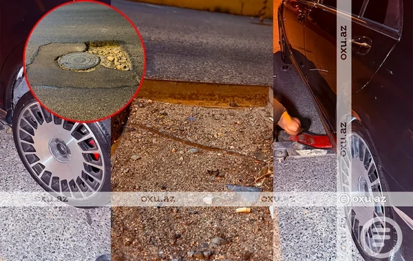 Bakıda çökən yol sürücüyə 800 manata başa gəldi - FOTO - VİDEO