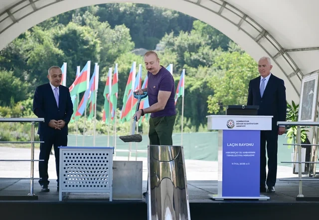Prezident İlham Əliyev Laçında "Həkəriçay" su anbarının təməlini qoyub - FOTO