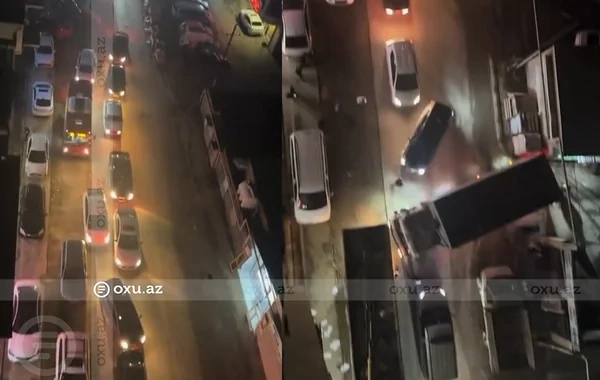 Xırdalanda yük maşınının yanlış manevri tıxaca səbəb oldu - Video