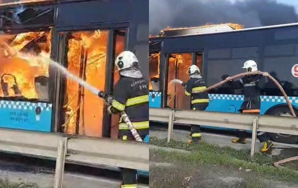 Bakı-Sumqayıt yolunda yanan marşrut avtobusu SÖNDÜRÜLÜB