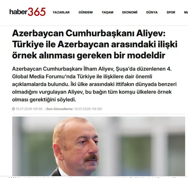 Azərbaycan Prezidentinin IV Şuşa Qlobal Media Forumundakı çıxışı Türkiyə mediasının diqqət mərkəzindədir - FOTO