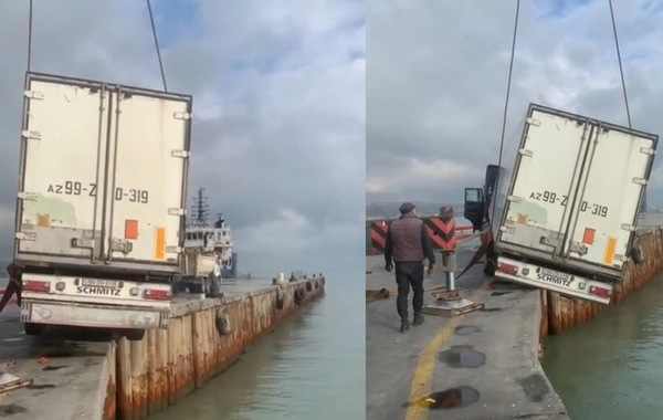 Bakıda TIR dənizə düşmək təhlükəsi ilə üzləşib