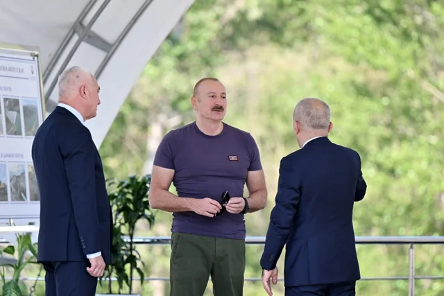 Prezident İlham Əliyev Laçında "Həkəriçay" su anbarının təməlini qoyub - FOTO