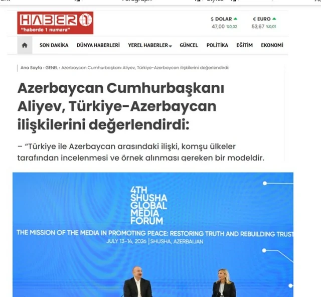 Azərbaycan Prezidentinin IV Şuşa Qlobal Media Forumundakı çıxışı Türkiyə mediasının diqqət mərkəzindədir - FOTO