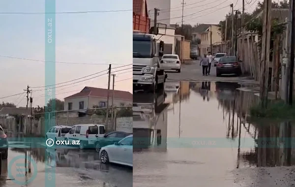 Zabratda su borusu partladı, küçəni su basdı - VİDEO