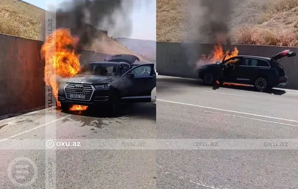 Şamaxı-İsmayıllı yolunda "Audi" yandı - ANBAAN VİDEO