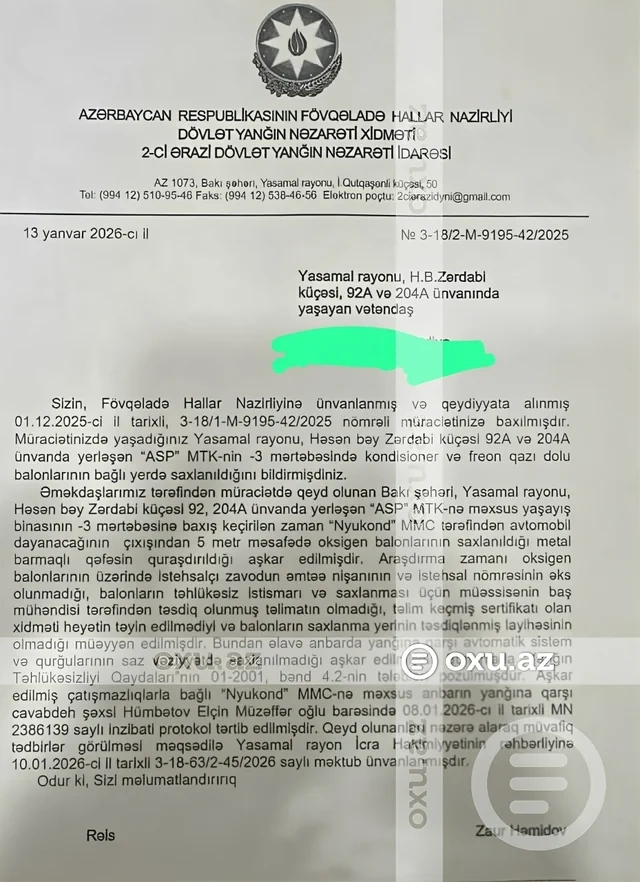 Yasamalda sakinlər təhlükə siqnalı verirlər - "Melissa Group"a daxil olan MTK ilə bağlı şikayət