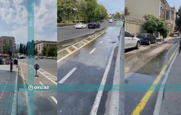 Bakının mərkəzi küçəsində su borusu partlayıb - VİDEO